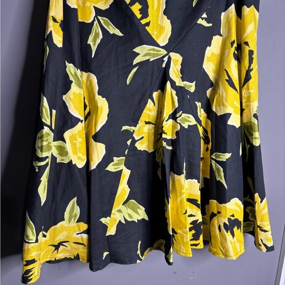 Cache Black Yellow Print A Line Skirt Side Zip Fully Lined Size 6 - Picture 2 of 6
